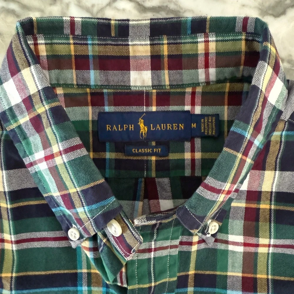 Polo Ralph Lauren Cotton Men's Green Plaid long sleeve shirt,  Medium‎